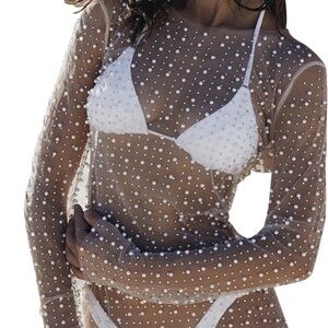 Pearl beaded cover up, never worn, S #bachelorette #beach